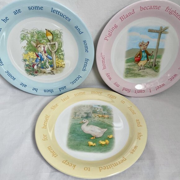 Pottery Barn Kids Peter Rabbit Beatrix Potter Melamine Dinner Plates SET of 3 - Picture 10 of 12